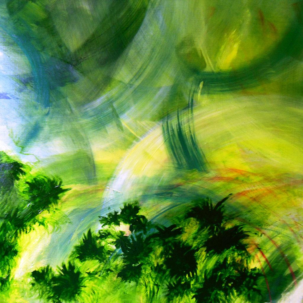 Brighart is a Dutch painter of positive colorful abstract art: Title of this green painting is: Valley