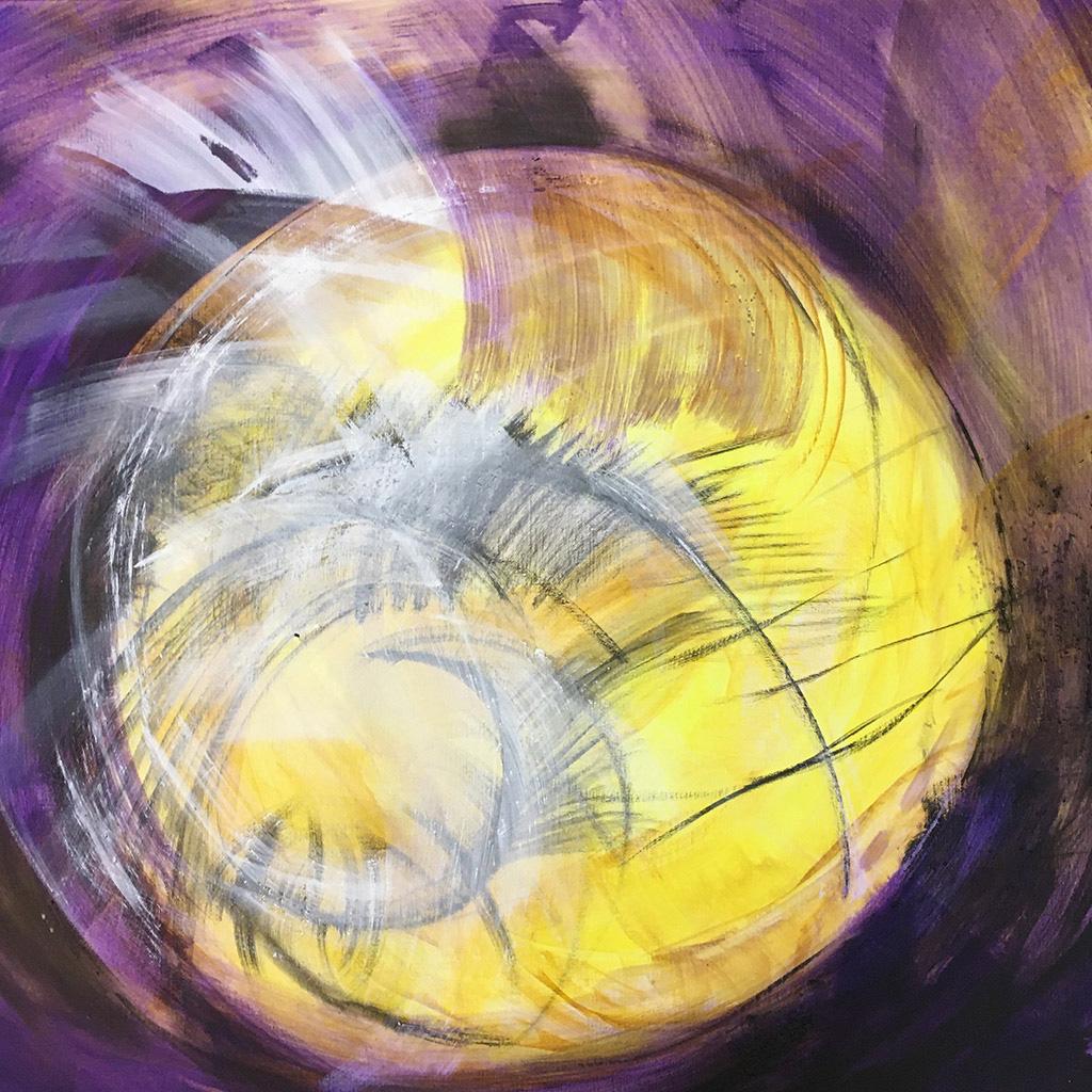 Brighart is a Dutch painter of abstract art: Title of this powerful yellow and purple artwork is Panta Rhei