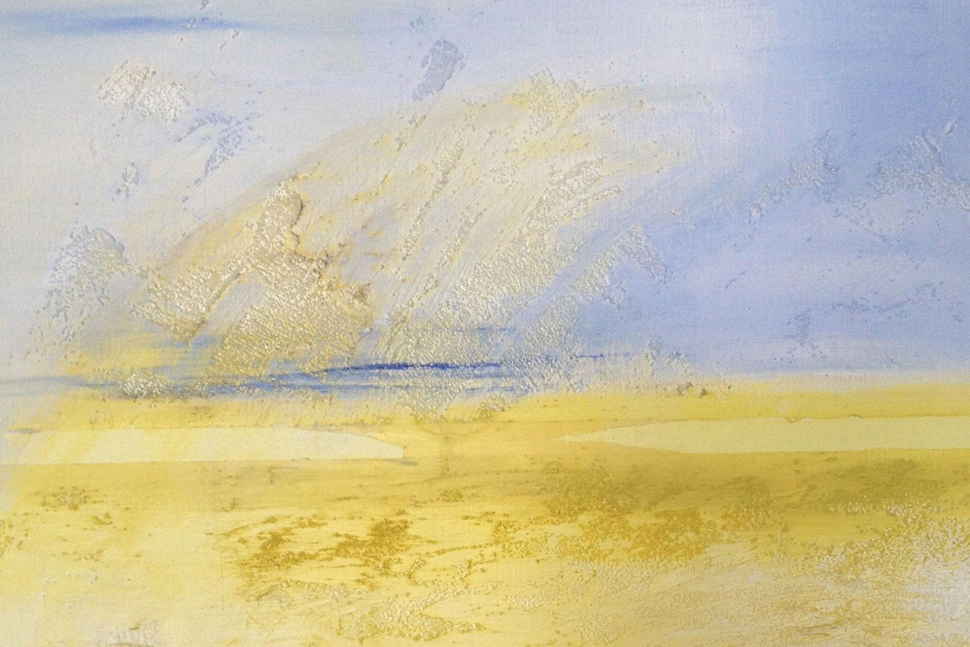 Brighart is een Nederlandse kunstenares. Zij maakt abstracte kunst. Titel van dit zachte geel/blauwe schilderij is: Neverland